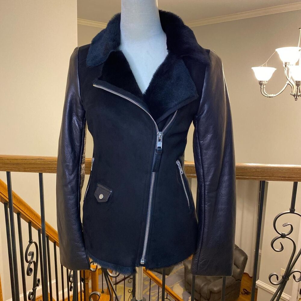 Mackage fitted sheepskin leather jacket with fur lining